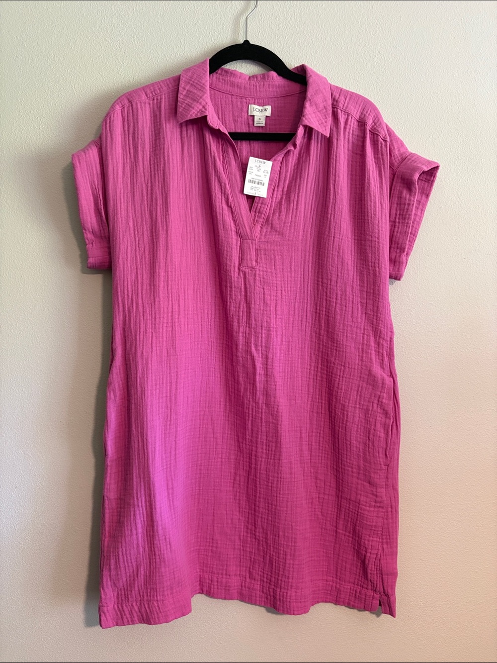 J. Crew Hot Pink Gauze V-Neck Tunic